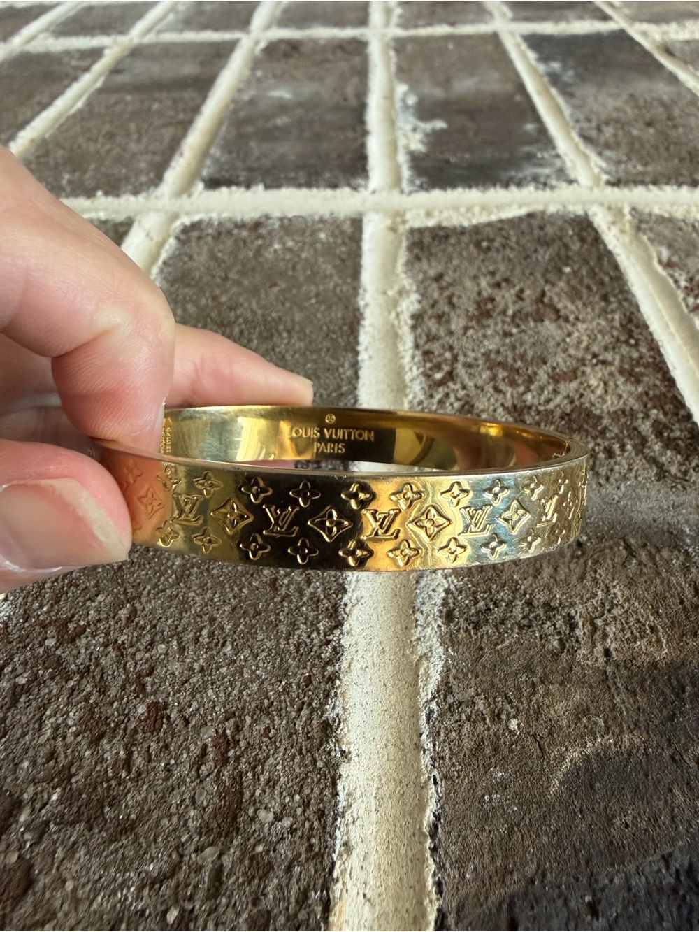 Louis Vuitton Gold Nanogram Engraved Bangle Bracelet